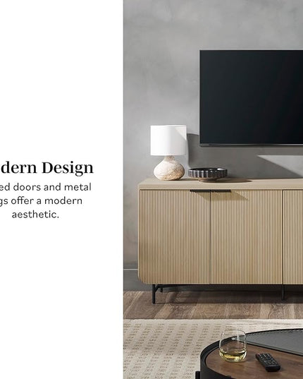 Walker Edison Modern Scandinavian Fluted Door Kitchen Storage Sideboard Buffet Cabinet Console, 69 Inch, Coastal Oak/Black - LeafyLoom