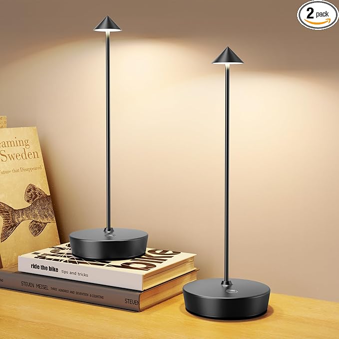 2Pack Cordless Table Lamp Rechargeable , Portable Outdoor LED Table Lamp Waterproof 6000mAh Battery Desk Lamp, 3 Color Stepless Dimming Table Light for Restaurant/Bedroom/Bar/Outdoor Party/Camping - LeafyLoom
