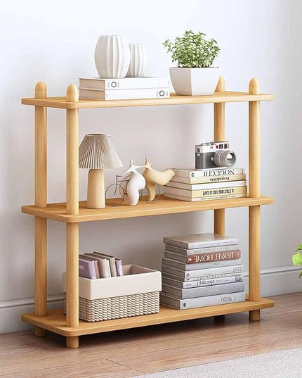 IOTXY 3-Tier Wooden Shelf Bookcase - Modern Open Bookshelf, Free Standing Storage Rack, Multifunctional Display Stand for Home and Office, Oak, Rectangle - LeafyLoom
