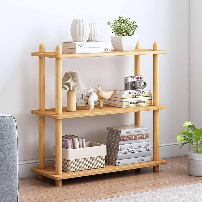 IOTXY 3-Tier Wooden Shelf Bookcase - Modern Open Bookshelf, Free Standing Storage Rack, Multifunctional Display Stand for Home and Office, Oak, Rectangle - LeafyLoom