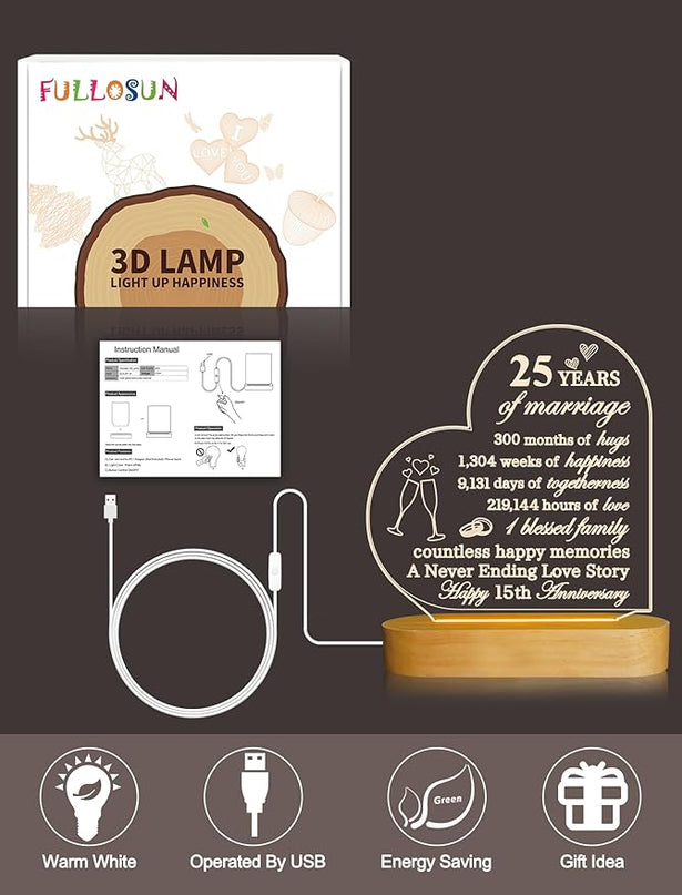 FULLOSUN Happy Anniversary Wedding Gift, Anniversary Parent Gifts, Wedding Gift for Couple, Warm Night Light for Wife Husband Romantic Valentine's Day (25th) - LeafyLoom