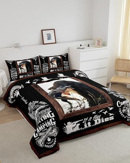 Feelyou Duck Hunting Comforter Hunting and Fishing Bedding Set for Kids Boys Girls Dog Hunter Comforter Set Wild Animal Inner Fill Duvet Set 1 Comforter Set with 2 Pillowcases Full Size - LeafyLoom