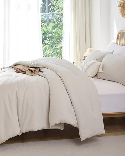 ROSGONIA Beige Comforter Set Queen, 3pcs (1 Boho Beige Comforter & 2 Pillowcases), All Season Bedding Lightweight Soft Bedspread Blanket Quilt - LeafyLoom