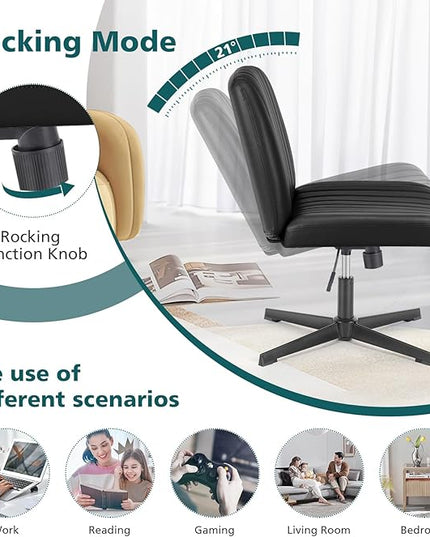 OLIXIS Cross Legged Armless Wide Adjustable Swivel Padded Home Office Desk Chair, Black - LeafyLoom