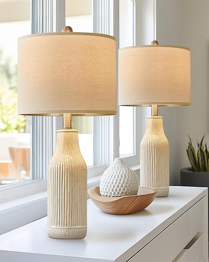23.75" Modern Ceramic Single Table Lamp for Living Room Farmhouse Bedside Nightstand Lamp for Bedroom Home Office Dorm - LeafyLoom