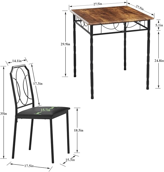 VECELO 3 Pieces Sets,43.3" Table&Chairs for 2,Industrial Counter Height Tabletop with Bar Stools, Rectangle Breakfast Chairs, Living Room, Apartment, Dining Table for 2, Brown - LeafyLoom