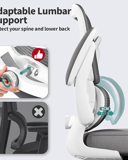 Office Chair - Ergonomic Desk Chair with Adjustable Lumbar Support, Mesh Computer Chair, Executive Chair for Home Office Comfortable Lumbar Support (White) - LeafyLoom