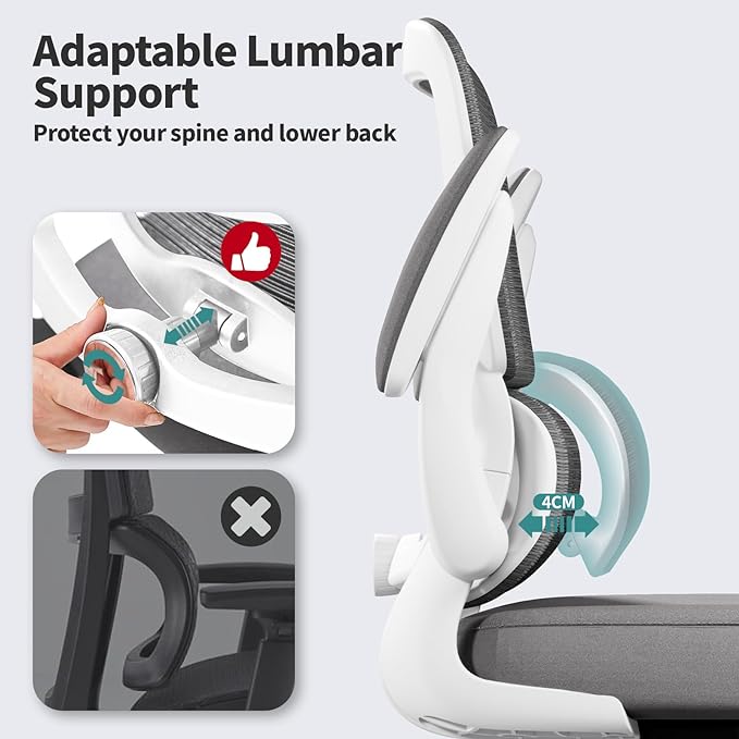Office Chair - Ergonomic Desk Chair with Adjustable Lumbar Support, Mesh Computer Chair, Executive Chair for Home Office Comfortable Lumbar Support (White) - LeafyLoom
