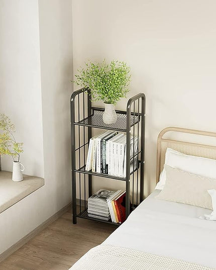 Bookshelf Storage Shelf Bookcase Freestanding Storage Stand for Living Room, Bedroom, Kitchen, Rust Resistance, Easy Assemblyl Free Combination Multi-Functional Organizer (3 Tiers, Black) - LeafyLoom