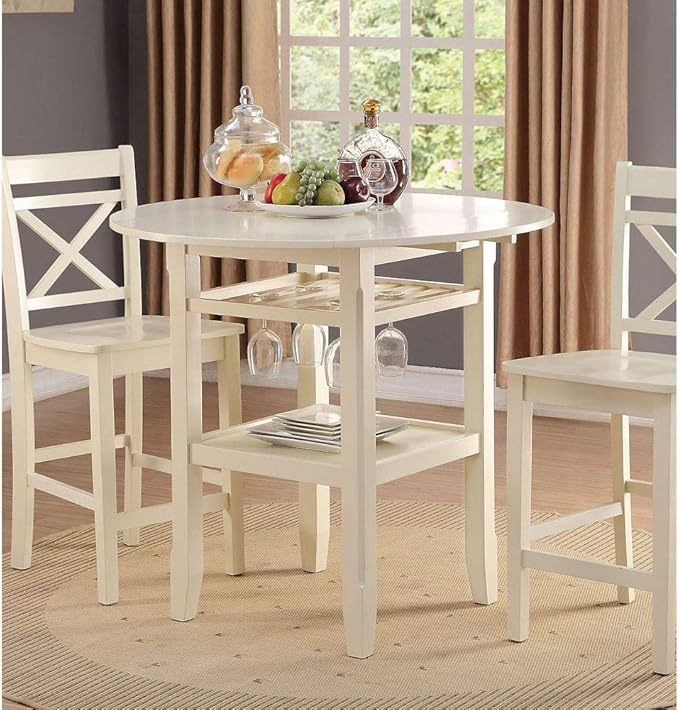 NicBex Dining Table Contemporary Kitchen Table Farmhouse Rustic Counter Height Table in Cream with Storage for Small Place Round Dining Table, Easy Assembly, Cream - LeafyLoom