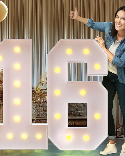 Rielmox Marquee Light Up Number 16, 4FT Large Birthday Decorations Party Decor White Anniversary Decoration w/Warm Lights for Boys Girls Kids Teens Adults - LeafyLoom