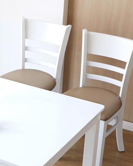Livinia Cabin Dining Chair Set of 2, Solid Malaysian Oak PU Leather Upholstered Cushion Seat Wooden Ladder Back Side Chairs (White) Assembly Required - LeafyLoom