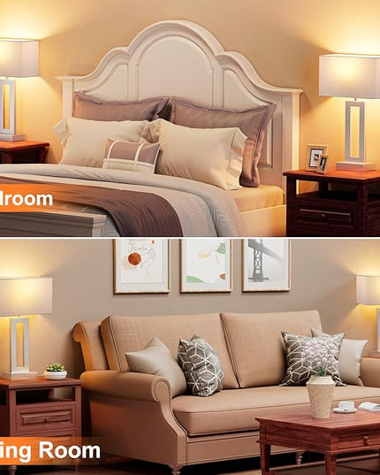 Nightstand Table Lamps for Bedrooms Set of 2 - Touch Bedside Lamp with USB C+A, 3 Way Dimmable Living Room Lamps for End Tables Set of 2, Modern Night Stand Lamps for Bed Side(White&Silver) - LeafyLoom