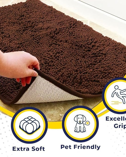 Muddy Mat® Shown on TV – Super Absorbent Microfiber Dog Door Mat for Muddy Paws, Non-Slip Washable Pet Rug, Quick Dry Chenille Entryway Carpet, Machine Washable Indoor Outdoor mat, Brown 72"x48" MuddyMat