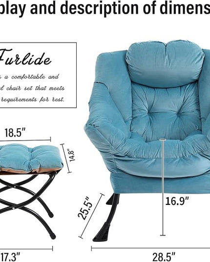 Lazy Chair with Ottoman, Modern Chair with Folding Footrest, Lounge Accent Chair, Comfortable Reading Chair (Light Blue) - LeafyLoom