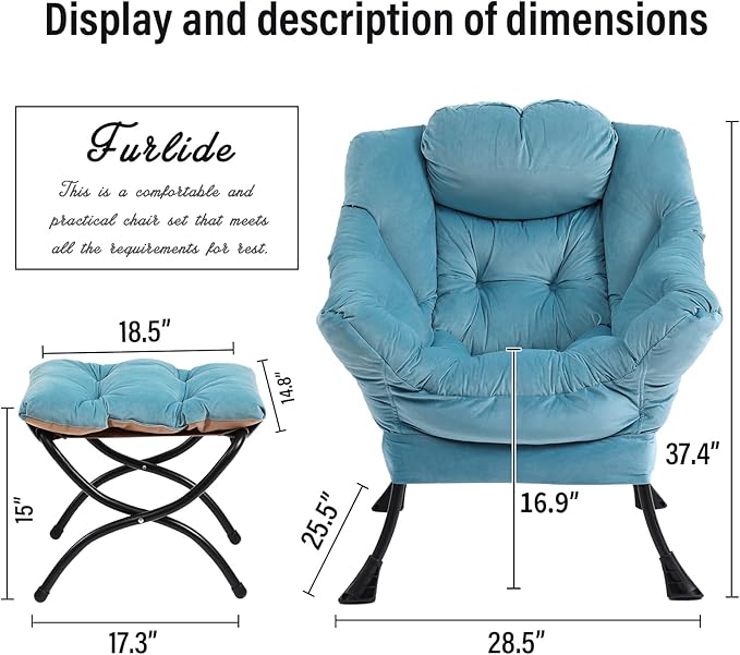 Lazy Chair with Ottoman, Modern Chair with Folding Footrest, Lounge Accent Chair, Comfortable Reading Chair (Light Blue) - LeafyLoom