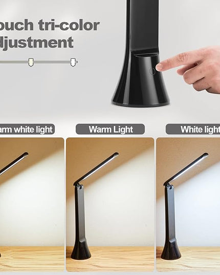 Rechargeable Desk Lamp, Foldable Portable Battery Operated Desk Lamp for Home Office, 2500mAh Cordless LED Desk Lamp with Flashlight Function, Eye Protection Study Lamp (Black) - LeafyLoom