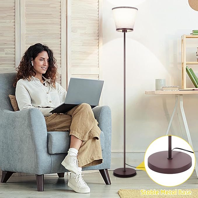 LED Floor Lamp, 3 Color Temperatures Floor Lamp for Living Room Bedroom Office, 68" Tall Standing Lamp Floor Lamp. 15W Bulb Included(Brown). - LeafyLoom