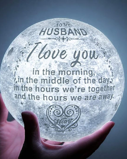 Engraved 3D Moon Lamp Gifts Anniversary Valentine's Day Gift for Husband from Wife, Personalized 5.9 Inch 3D Printing Moon Light Gift for Wife Valentine's Christmas Gift - LeafyLoom