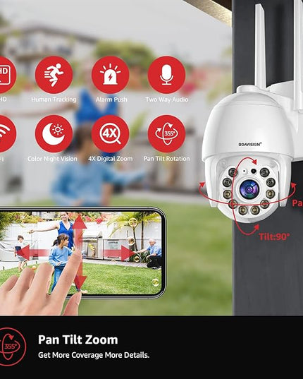 BOAVISION 5MP Security Camera Outdoor, Wireless WiFi IP Camera Home Security System 360° View,Motion Detection, auto Tracking,Two Way Talk,pan Tile Full Color Night Vision BOAVISION