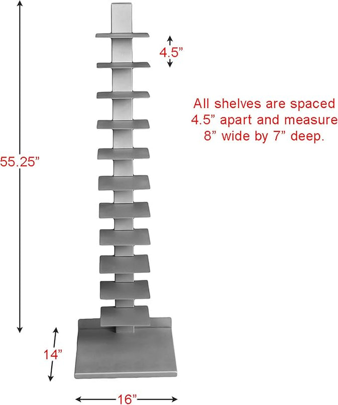 SEI Furniture 11- shelf Metal Spine Book Tower, Silver - LeafyLoom