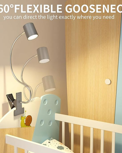 Dott Arts Desk Lamp,USB Clip On Light with 3 Color Modes,LED 10 Levels Brightness Reading Lamp, 360°Gooseneck Book Light,Eye-Care Reading Light for Home Office,Headboards Grey - LeafyLoom