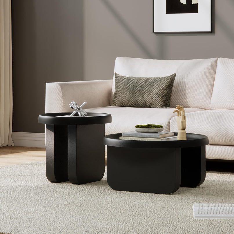 Round Coffee Table,Modern Coffee Table,Unique Circle Coffee Tables,Metal Center Table for Living Room (Black, 29.5 x 16.5) LeafyLoom