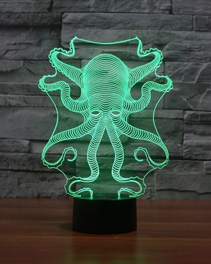 3D Octopus Night Light USB Powered Remote Control Touch Switch Decor Table Optical Illusion Lamps 7/16 Color Changing LED Lamp Xmas Home Love Brithday Children Kids Toy Gift - LeafyLoom