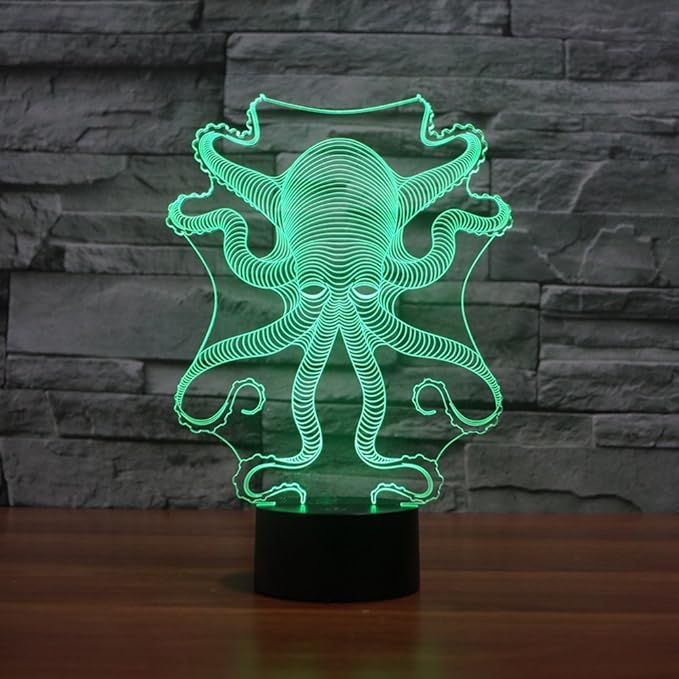 3D Octopus Night Light USB Powered Remote Control Touch Switch Decor Table Optical Illusion Lamps 7/16 Color Changing LED Lamp Xmas Home Love Brithday Children Kids Toy Gift - LeafyLoom