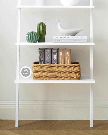 5-Shelf Wood Modern Bookshelf, Open Wall Ladder Bookcase Plant Shelf Vintage Kitchen Shelves Storage, Farmhouse Heavy Duty Display Shelf Wide Modern Open Book Case (White-1) - LeafyLoom