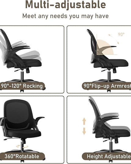 Home Office Chair Work Desk Chair Comfort Ergonomic Swivel Computer Chair, Breathable Mesh Desk Chair, Lumbar Support Task Chair with Wheels and Flip-up Arms and Adjustable Height - LeafyLoom