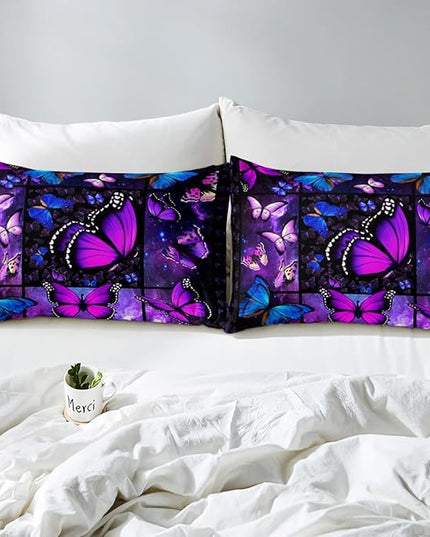 Erosebridal Butterfly Comforter Set Starry Sky Galaxy Comforter Blue Purple Butterfly Bedding Sets Full for Kids Girls Teens Women Bed,Aesthetics Butterflies Quilt Duvet Set 2 Pillow Cases Room Decor - LeafyLoom