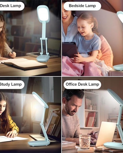 LED Desk Lamp for Office Home & Battery Operated Lamp Rechargeable Lamp Foldable & Portable Light, [2-fold support frame higher] 3 Brightness Dimmable Small Desk Lamp Wireless Reading Lamp - LeafyLoom