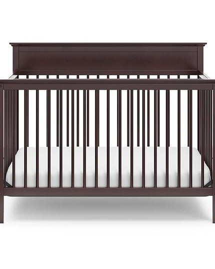 Storkcraft Carmel 5-in-1 Convertible Crib (Espresso) - GREENGUARD Gold Certified, Converts to Toddler Bed & Full-Size Bed, Fits Standard Full-Size Crib Mattress, 4 Adjustable Mattress Heights - LeafyLoom