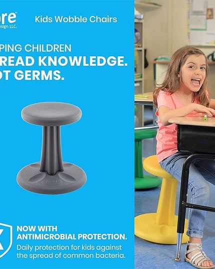 Kore Kids Wobble Chair - Flexible Seating Stool for Classroom & Elementary School, ADD/ADHD - Made in The USA - Age 6-7, Grade 1-2, Grey (14in) - LeafyLoom