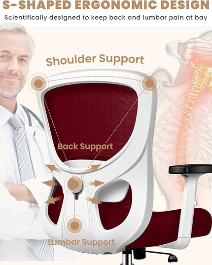 Office Chair Ergonomic Desk Chair with Adjustable Lumbar Support, Swivel Comfy Computer Chair Heavy Duty Executive Chair for Home Office - LeafyLoom