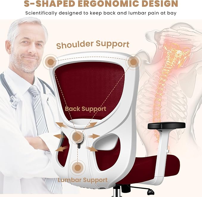 Office Chair Ergonomic Desk Chair with Adjustable Lumbar Support, Swivel Comfy Computer Chair Heavy Duty Executive Chair for Home Office - LeafyLoom