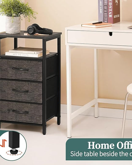 Yoobure Night Stand with Charging Station, 20 Colors LED Nightstand with USB Ports and Outlets, End Table with 3 Fabric Drawers and Storage Shelf, Bedside Tables Small Dresser for Small Space, Gray - LeafyLoom