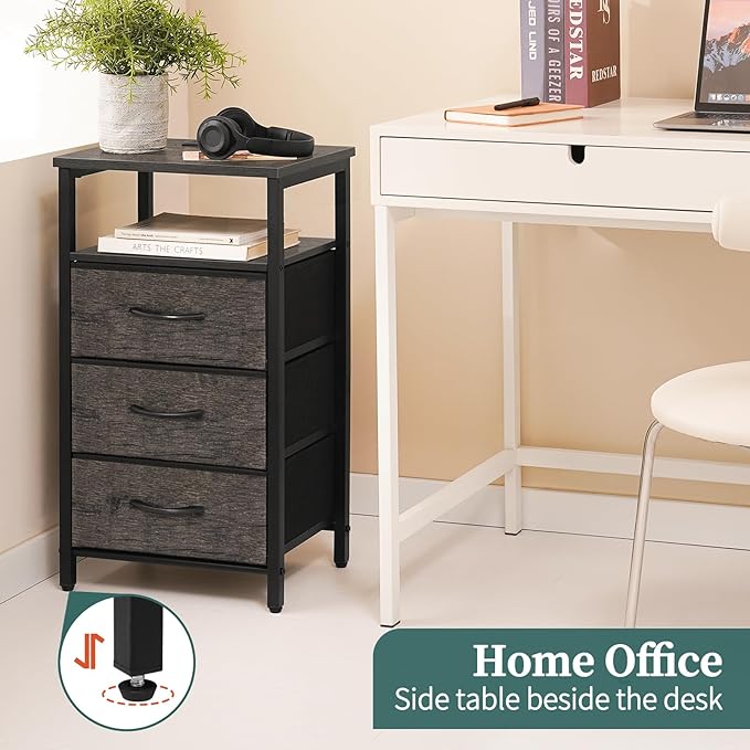 Yoobure Night Stand with Charging Station, 20 Colors LED Nightstand with USB Ports and Outlets, End Table with 3 Fabric Drawers and Storage Shelf, Bedside Tables Small Dresser for Small Space, Gray - LeafyLoom