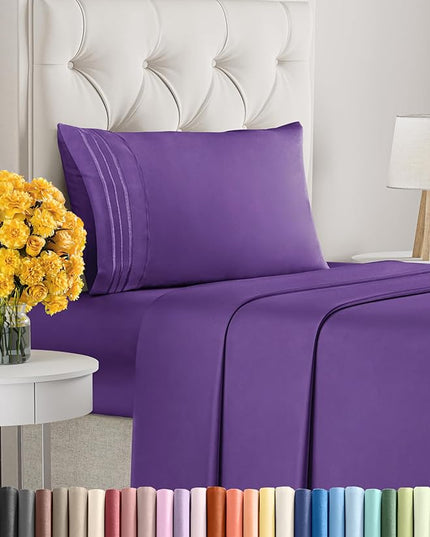 Twin XL Size 3 Piece Sheet Set - Comfy Breathable & Cooling Sheets - Hotel Luxury Bed Sheets for Women & Men - Deep Pockets, Easy-Fit, Extra Soft & Wrinkle Free Sheets - Purple Oeko-Tex Bed Sheet Set - LeafyLoom