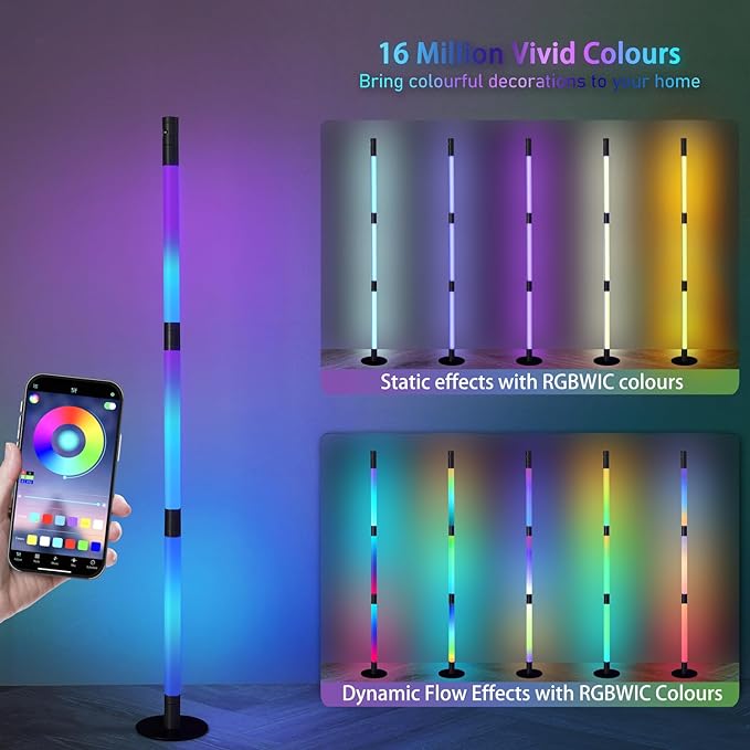 RGB Corner Floor Lamp, LED Color Floor Lamp Mood Lighting with Spotlight, Color Changing Through Music Sync,Timer, Remote, Voice and App Control, Corner Lamp DIY Mode for Play Room - LeafyLoom