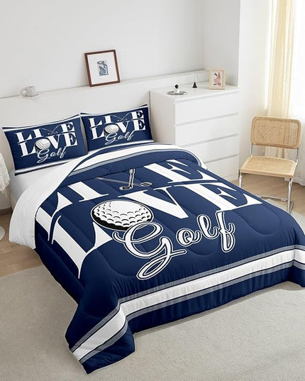 Feelyou Golf Print Bedding Set Queen Size Ball Gaming Comforter Set for Kids Boys Girls Decor Sports Theme Comforter Microfiber Golf Ball Duvet Set Bedroom Quilt Set - LeafyLoom