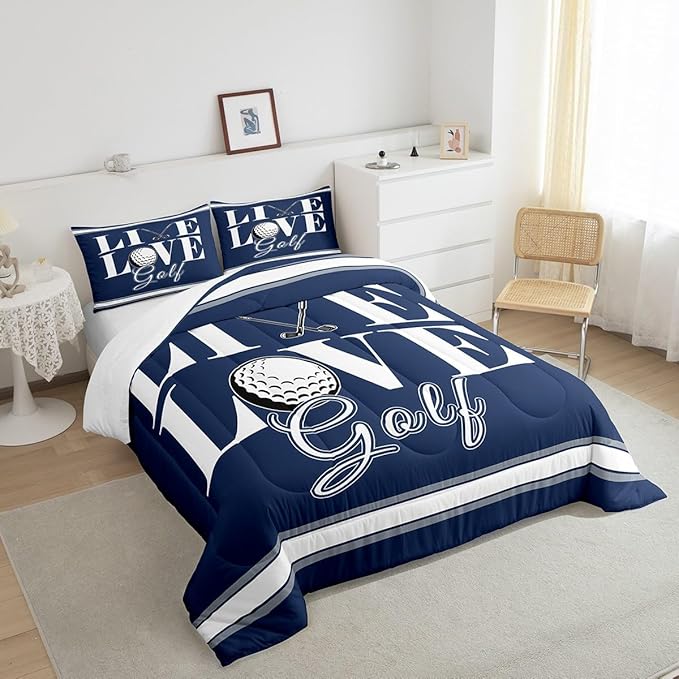 Feelyou Golf Print Bedding Set Queen Size Ball Gaming Comforter Set for Kids Boys Girls Decor Sports Theme Comforter Microfiber Golf Ball Duvet Set Bedroom Quilt Set - LeafyLoom