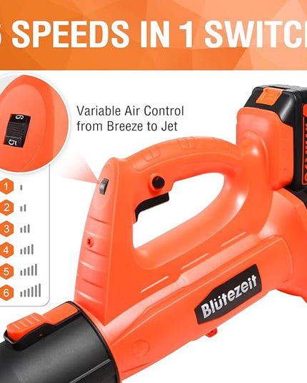 Cordless Leaf Blower - 21V Electric Yard Blower 350CFM 150MPH with 4.0Ah Battery & Charger, 6-Speed Adjustable for Lawn Care, Snow Blowing, Debris & Dust - LeafyLoom