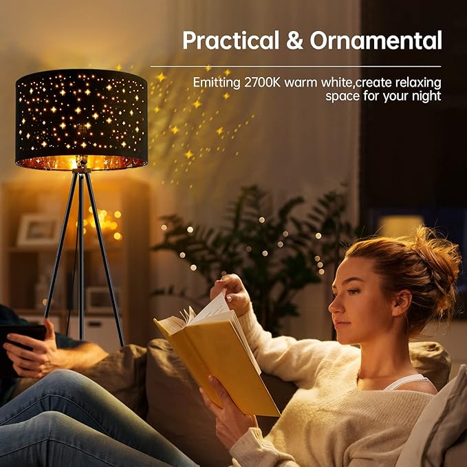 BoostArea Floor Lamp, Tripod Floor Lamp, 8W LED Bulb, Decorative Lamp Shade, Mid Century Standing Lamp for Living Room, Bedroom, Study Room and Office - LeafyLoom