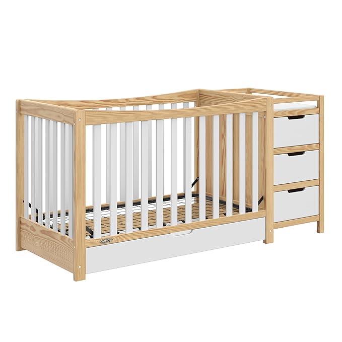 Graco Remi 4-In-1 Convertible Crib & Changer With Drawer (White & Natural) – GREENGUARD Gold Certified, Crib And Changing-Table Combo, Includes Changing Pad, Converts To Toddler Bed, Full-Size Bed - LeafyLoom