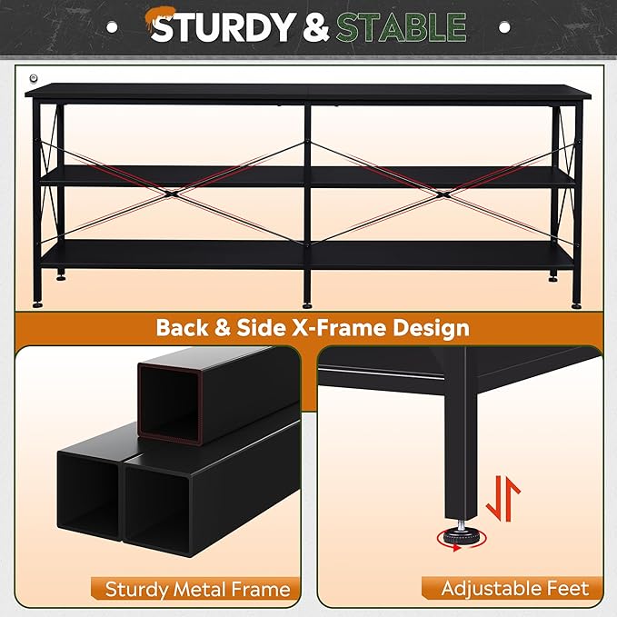 WLIVE TV Stand up to 70 Inch TV, 63" Entertainment Center, TV Media Console with 3-Tier Storage Shelves for Living Room and Bedroom, Black - LeafyLoom