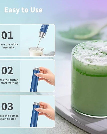 Maestri House Rechargeable Milk Frother with Stand, Handheld Electric Foam Maker Waterproof Detachable Stainless Steel Whisk Drink Mixer Foamer for Lattes, Cappuccino - LeafyLoom