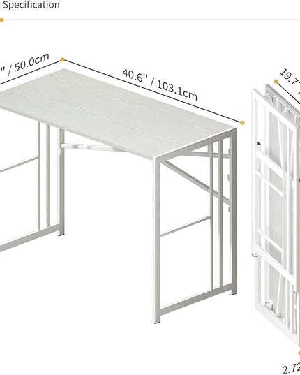Folding Desk 40 inch Writing Gaming Computer Camping Table, No Assembly Required Home Office Desk, White - LeafyLoom