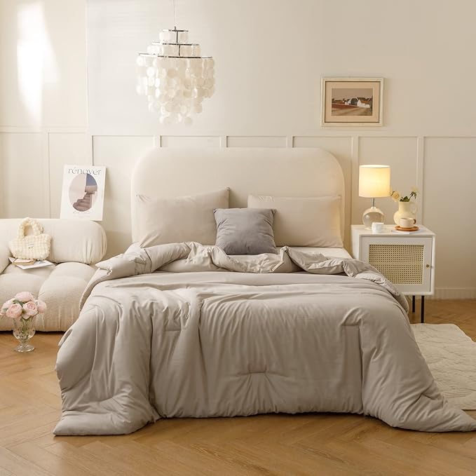 ROSGONIA California King Comforter Set Oatmeal, 3pcs Bedding (1 Boho Cal King Comforter & 2 Pillowcases), All Season Bedspread Blanket Quilt - LeafyLoom